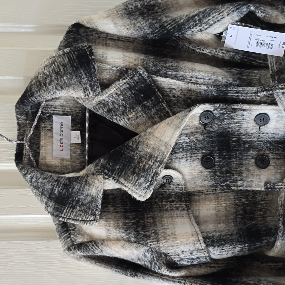 LIZ CLAIBORNE WOMEN'S BLACK, BEIGE AND WHITE COAT SIZE SMALL
